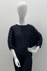 Meimeij Geometric Plisse Blouse Midnight Blue