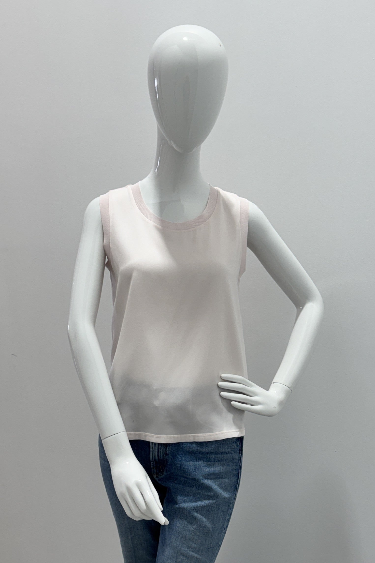 Repeat Silk Tank Top With Rib Knit Trims Gloss