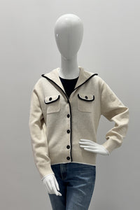 Repeat Hooded Cotton-Blend Cardigan With Contrast Trim