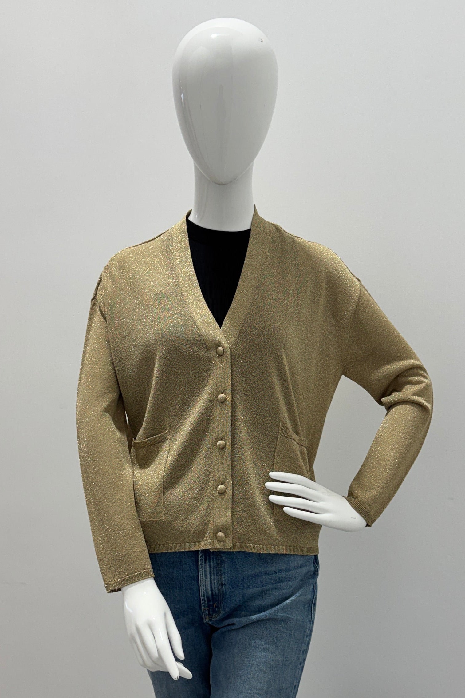 Majestic Filatures Metallic Knit Semi Relaxed L/S Cardigan Metal Antique Gold