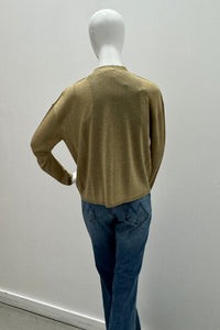 Majestic Filatures Metallic Knit Semi Relaxed L/S Cardigan Metal Antique Gold