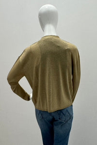 Majestic Filatures Metallic Knit Semi Relaxed L/S Cardigan Metal Antique Gold