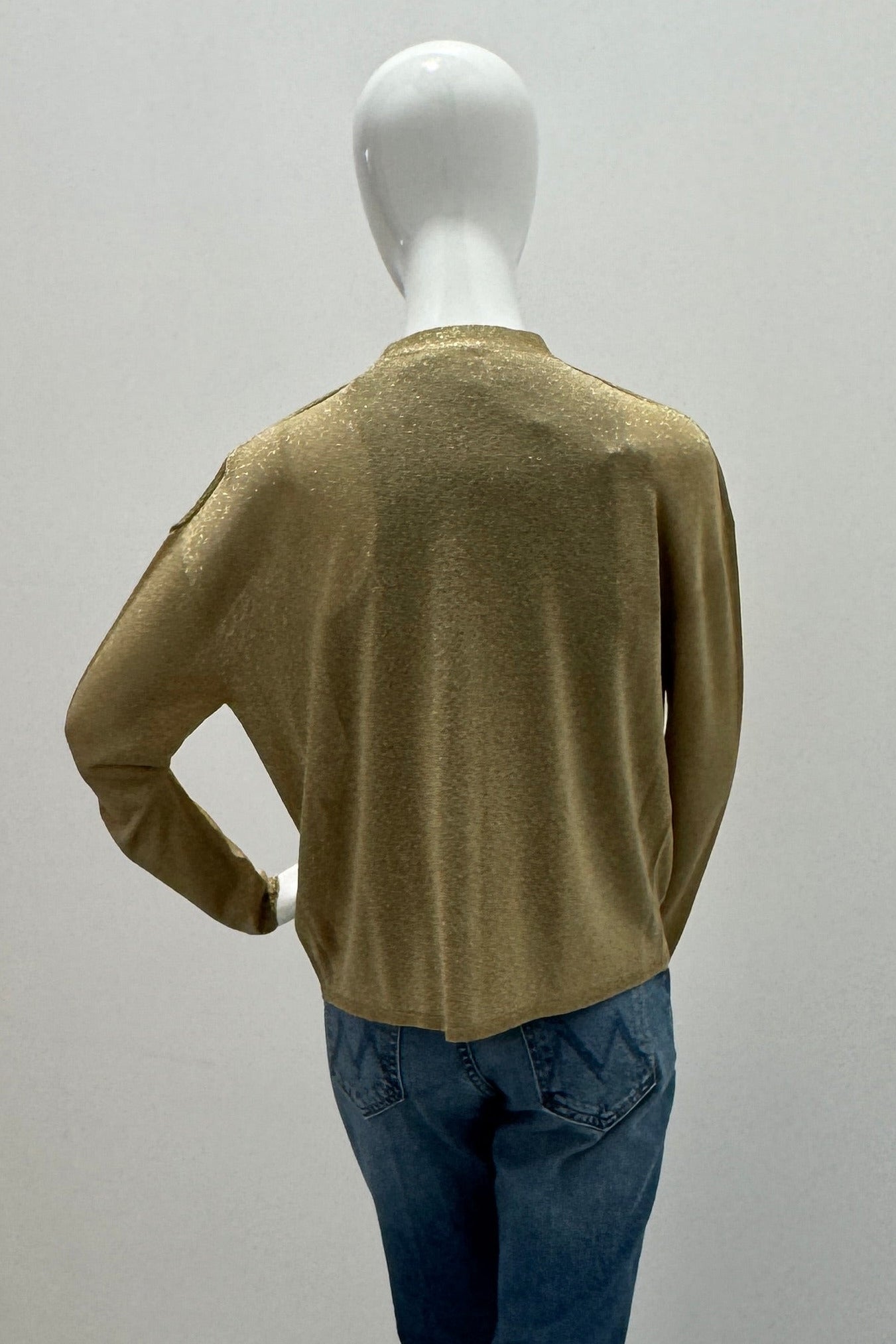 Majestic Filatures Metallic Knit Semi Relaxed L/S Cardigan Metal Antique Gold