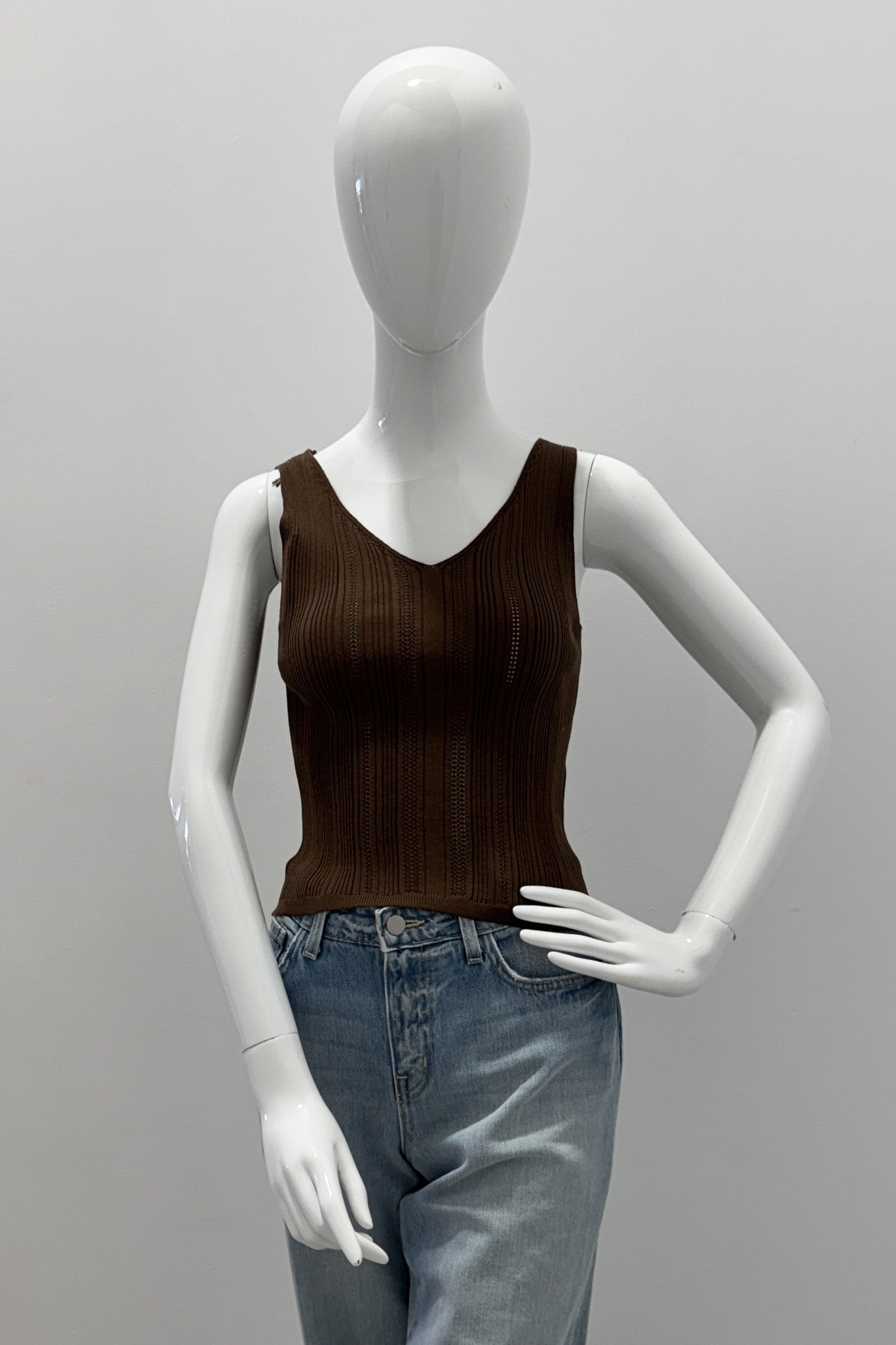 Purotatto Top en Coton Col V Marron
