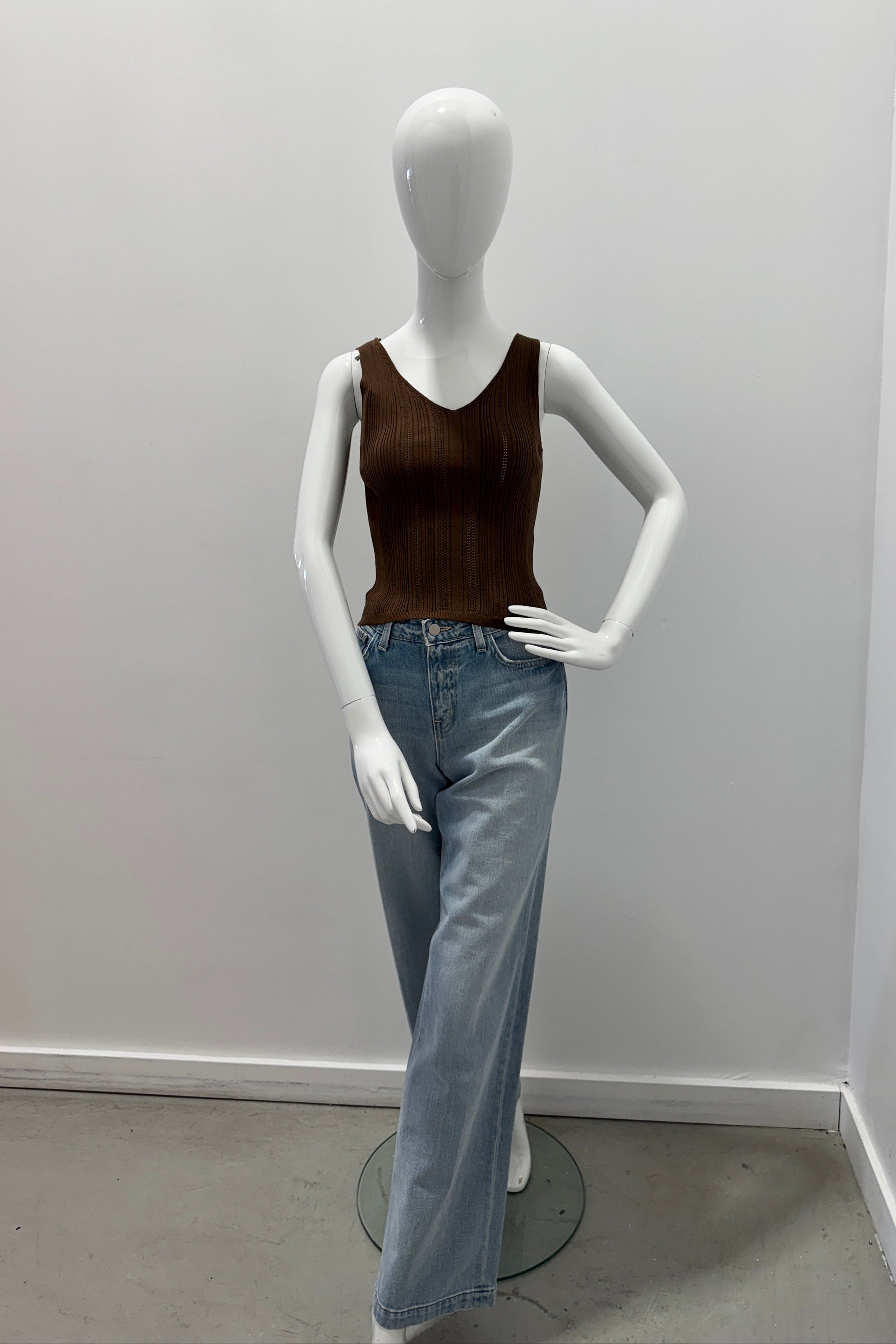 Purotatto Top en Coton Col V Marron