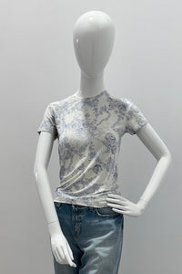 T-shirt à Manches Courtes avec Dentelle et Imprimé L'Agence Ressi Ivoire Pale Mist