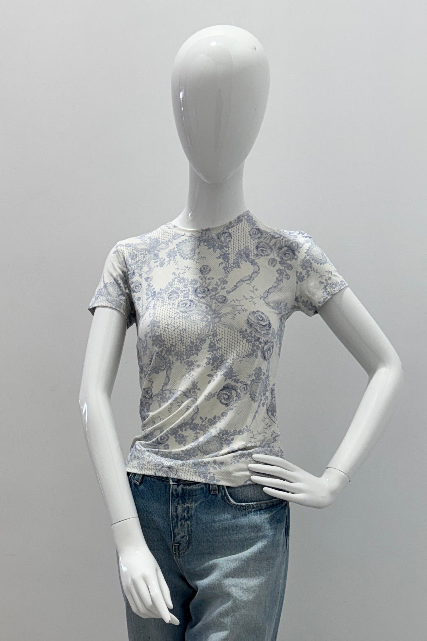 T-shirt à Manches Courtes avec Dentelle et Imprimé L'Agence Ressi Ivoire Pale Mist