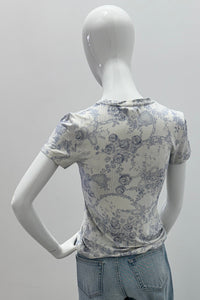 T-shirt à Manches Courtes avec Dentelle et Imprimé L'Agence Ressi Ivoire Pale Mist