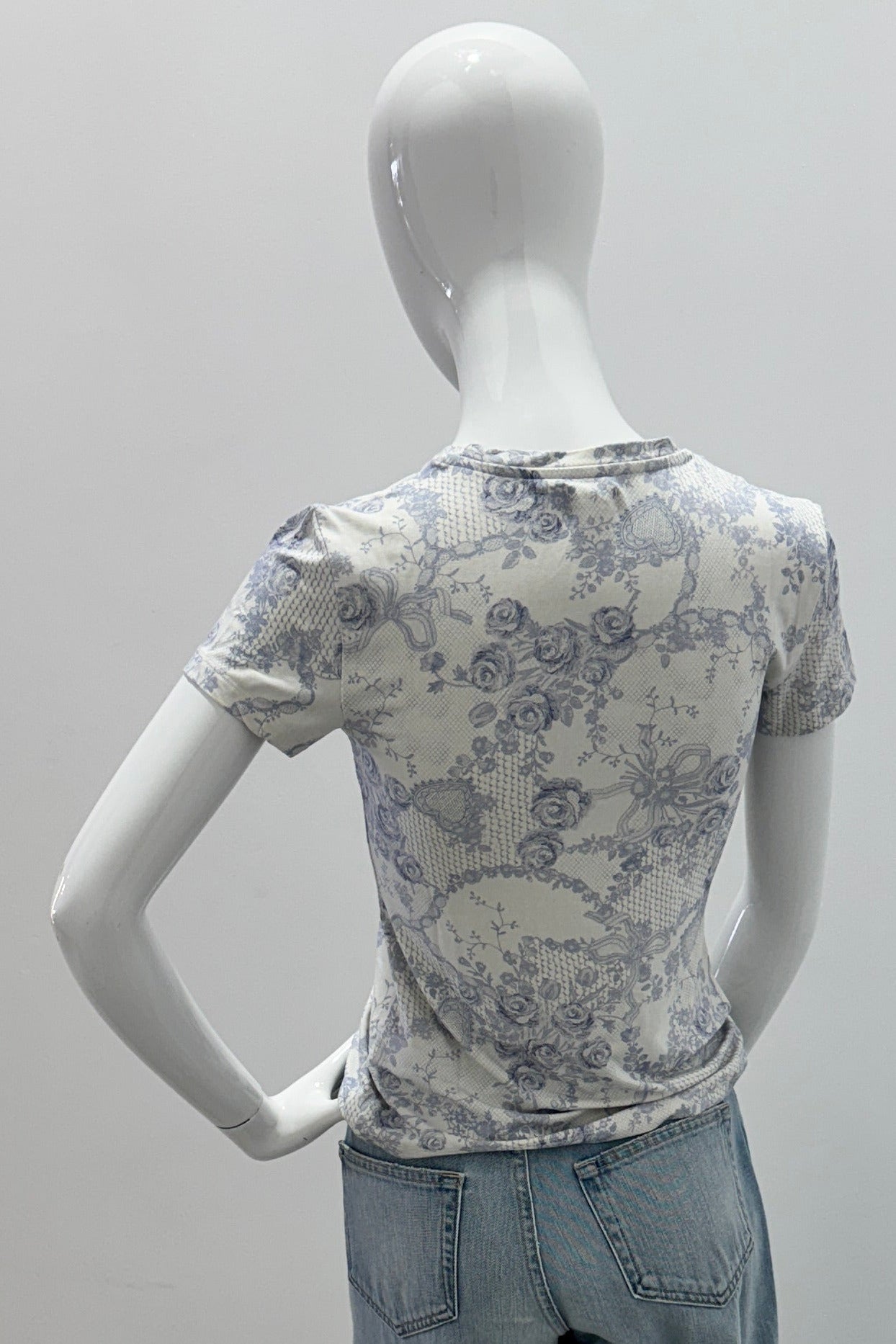 T-shirt à Manches Courtes avec Dentelle et Imprimé L'Agence Ressi Ivoire Pale Mist