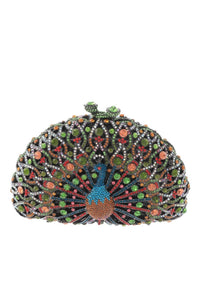 Uretro Crystal Rhinestone Embellished Peacock Evening Clutch