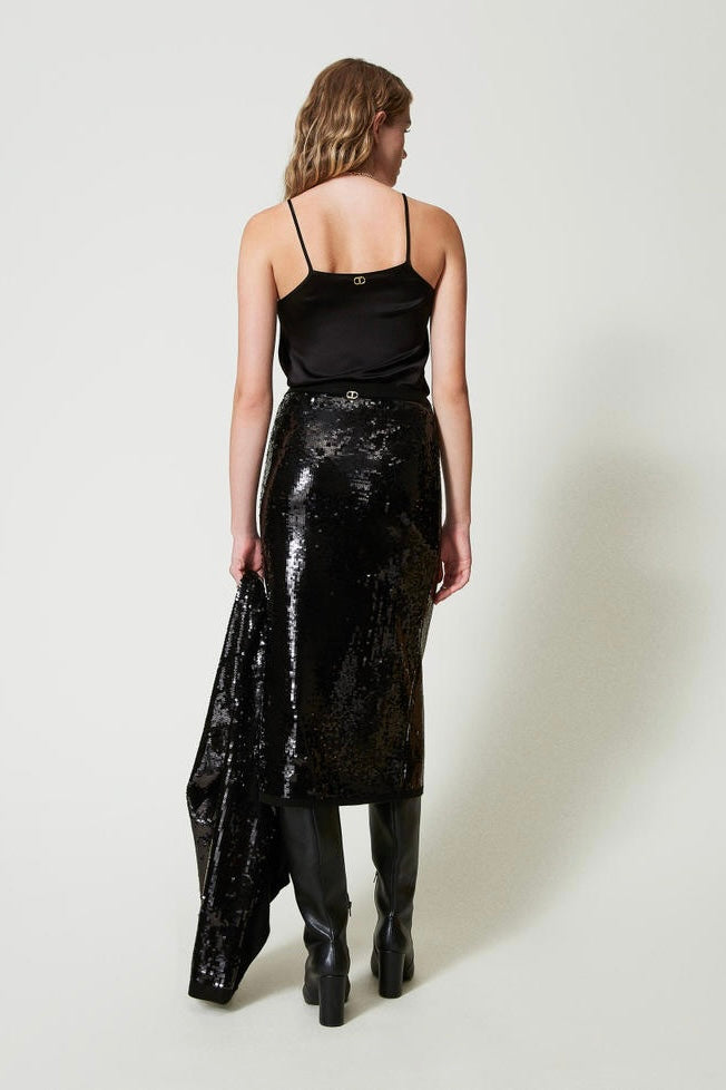 Twinset Full Sequin Knit Midi Skirt