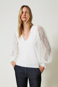 Twinset Dual-Use Jumper with Lace Sleeves