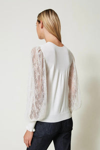 Twinset Dual-Use Jumper with Lace Sleeves