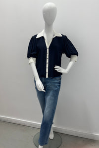 Cinq a Sept Weiley Top Silk 100% Navy/Ivory