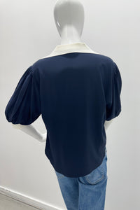 Cinq a Sept Weiley Top Silk 100% Navy/Ivory