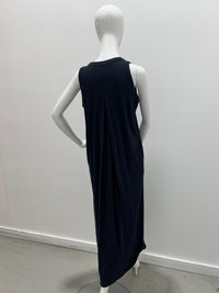 Majestic Filatures Cotton Linen V-Neck Pleat Back Maxi Tank Navy