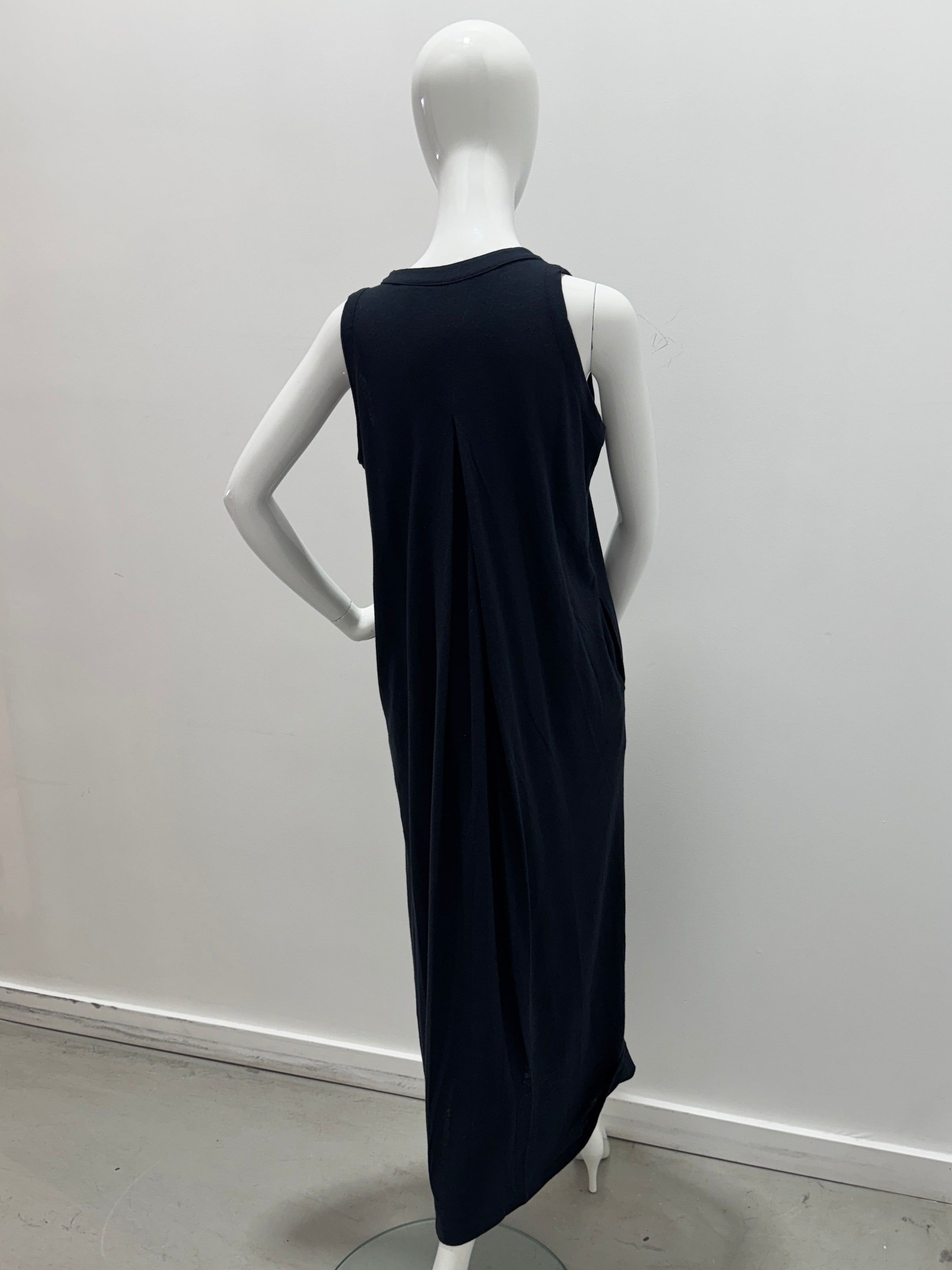 Majestic Filatures Cotton Linen V-Neck Pleat Back Maxi Tank Navy