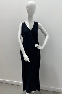 Majestic Filatures Cotton Linen V-Neck Pleat Back Maxi Tank Navy