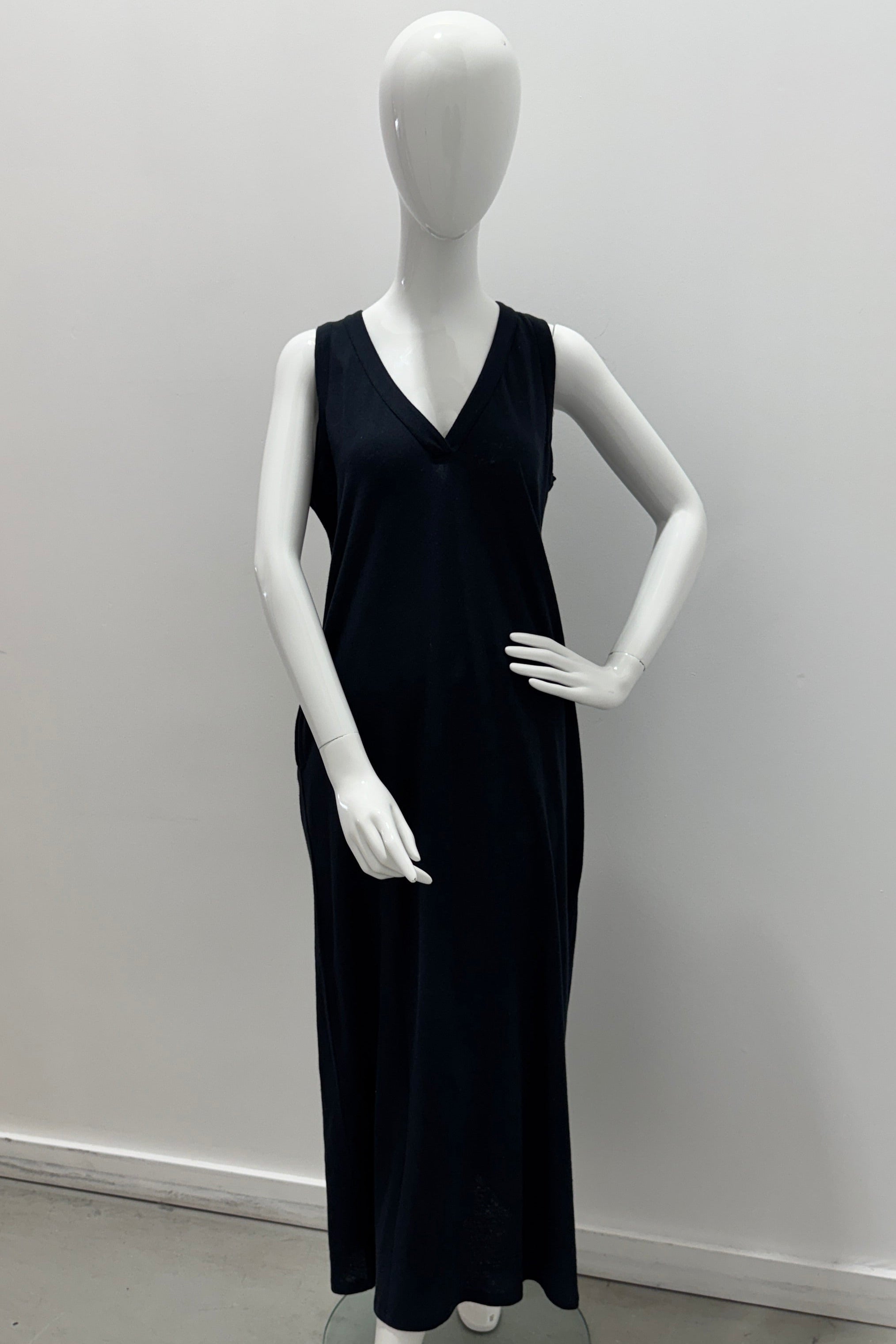 Majestic Filatures Cotton Linen V-Neck Pleat Back Maxi Tank Navy