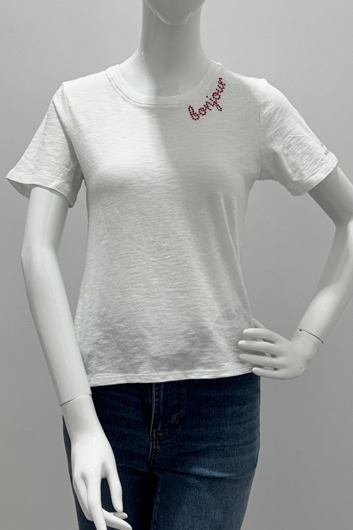 Cinq A Sept Rhinestone Bonjour Shrunken Tee WGOB