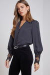 L'Agence Ava Lace Cuff Blouse Black