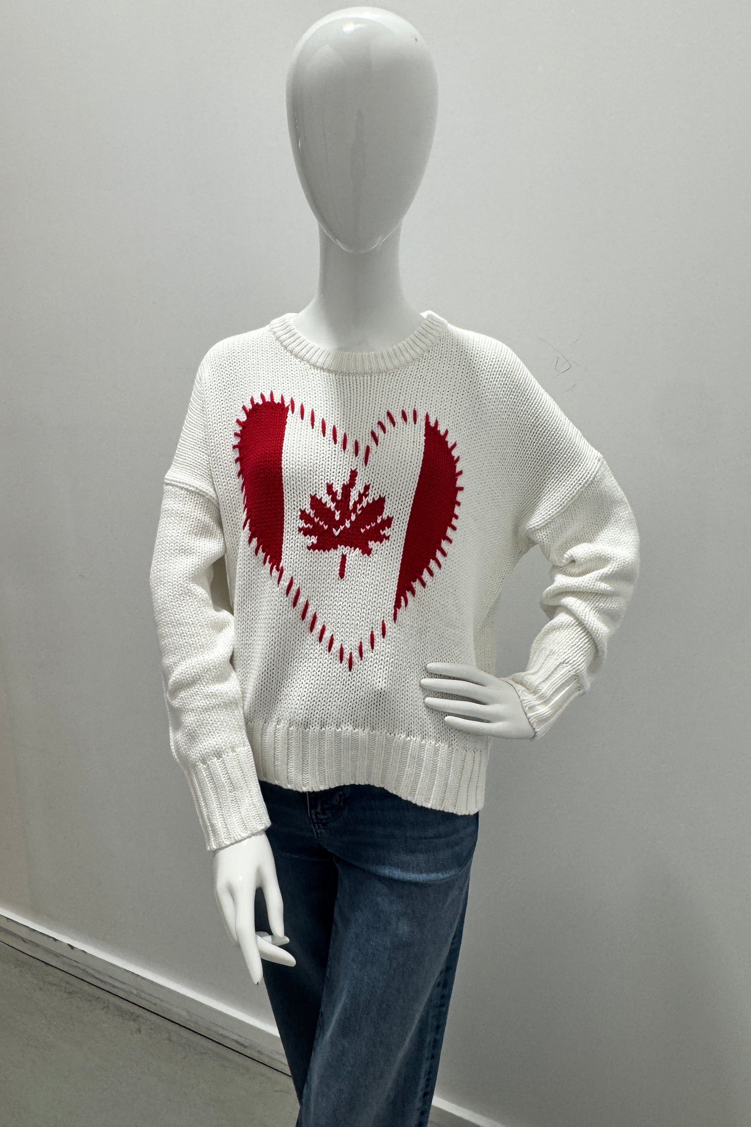 Kerri Rosenthal Boyfriend Maple Leaf Sweater White