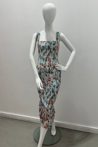Robe courte smockée bleue Hemant & Nandita