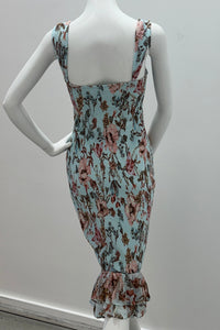 Robe courte smockée bleue Hemant & Nandita