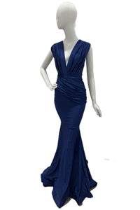 Deep V Gown with Gathered Shoulders