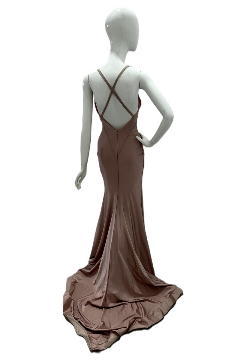 V Neck Spaghetti with Thin Criss Cross High Back Gown