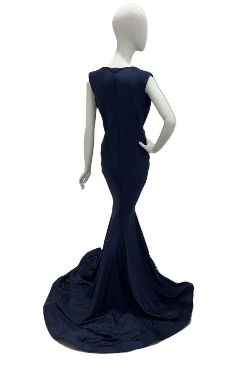 Deep V Gown with Gathered Shoulders