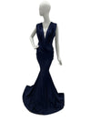 Deep V Gown with Gathered Shoulders