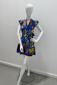 Alice + Olivia Cora Flutter Sleeve Tiered Mini Shirt Dress Endless Blossom SM