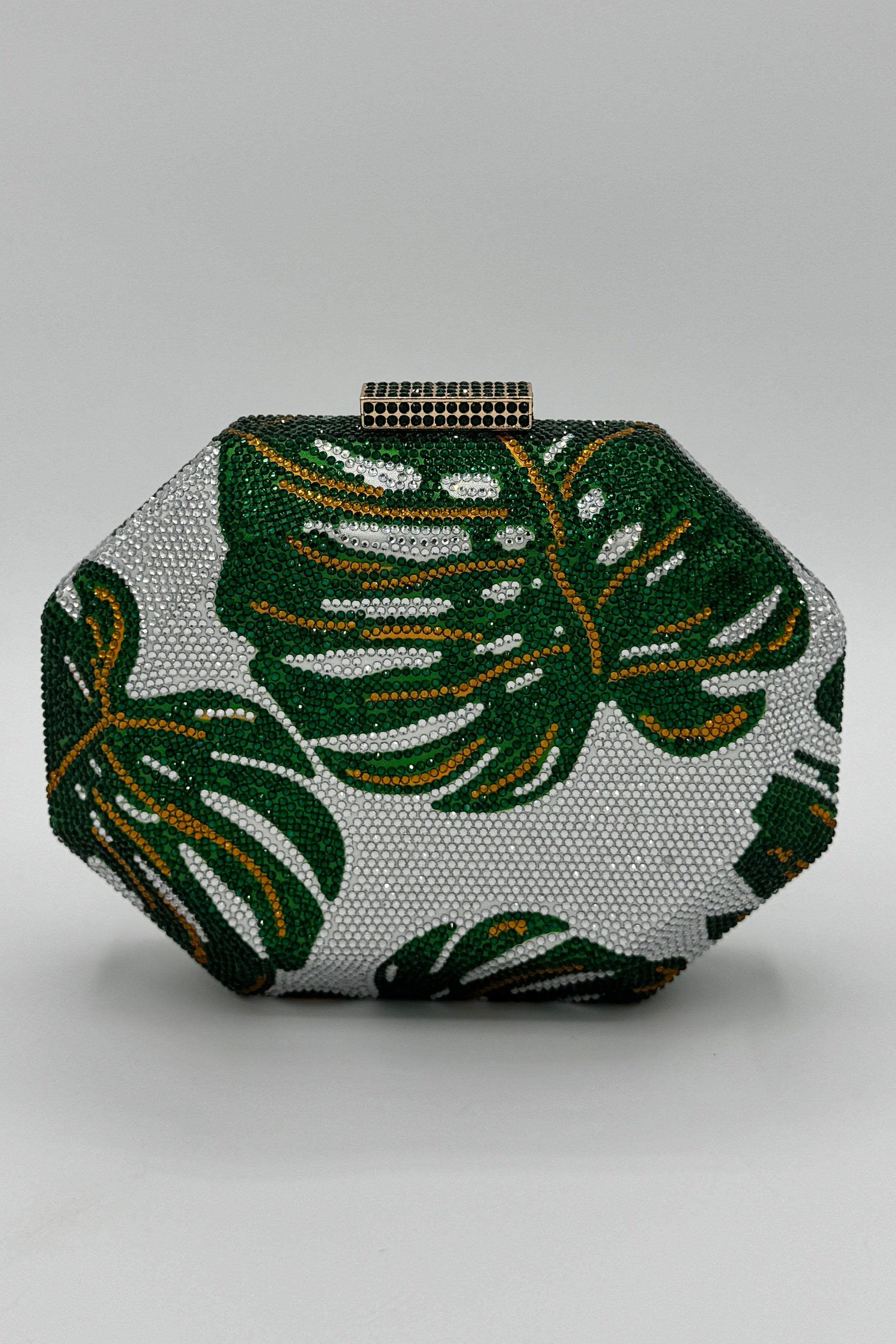 Très Chic Sparkle Leaf Clutch Silver/Green