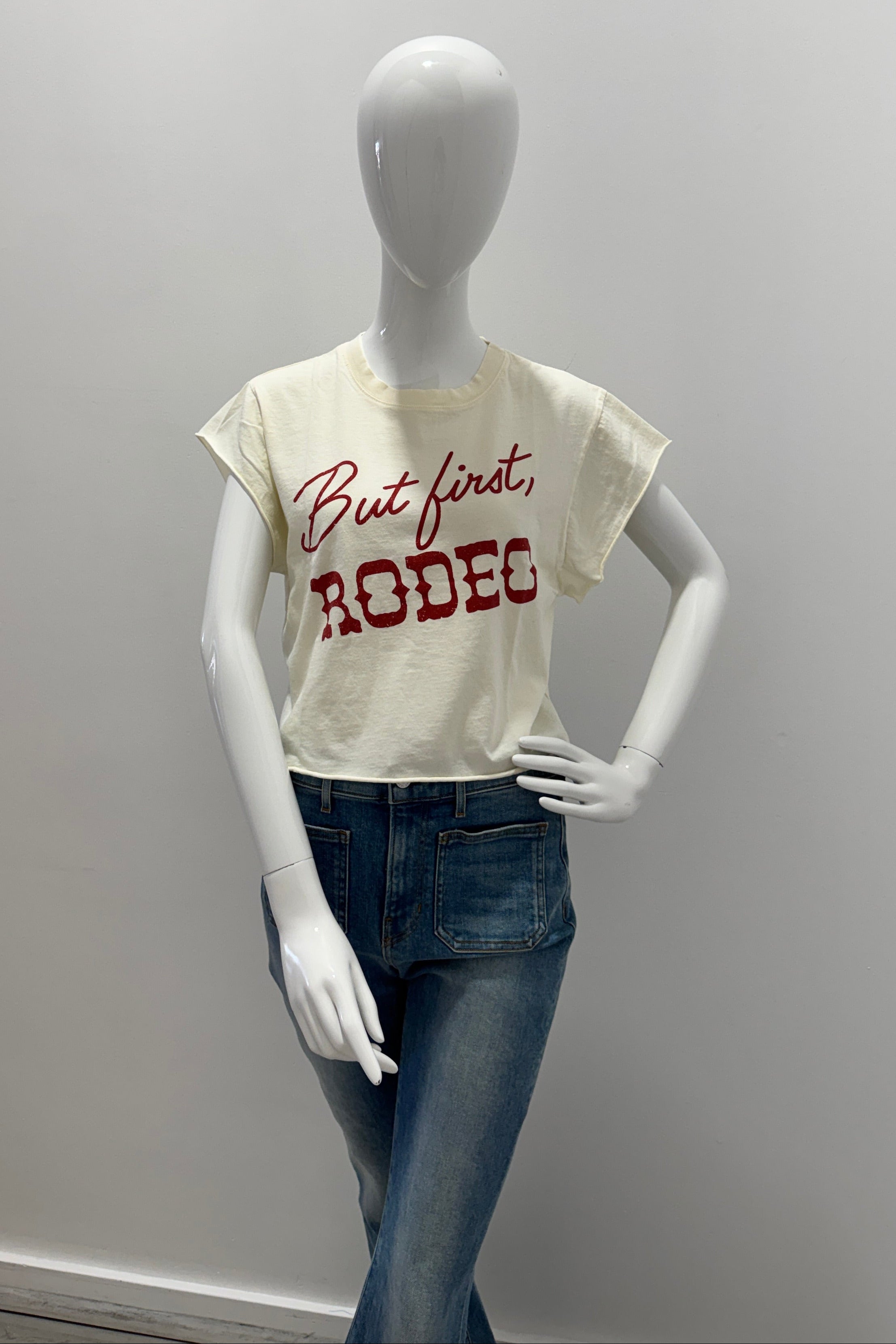 People of Leisure But First Rodeo Crop Top White