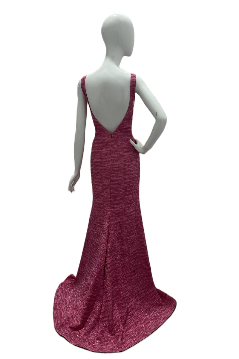 V Neck Fitted Gown With High Slit