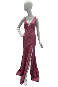 V Neck Fitted Gown With High Slit