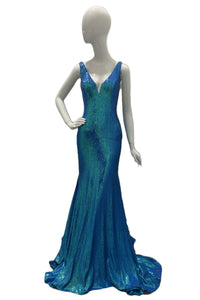 Iridescent V-Neck Sequin Gown