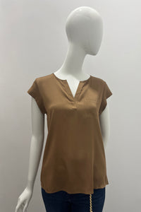 Repeat Silk V Neck Top With Chest Pocket