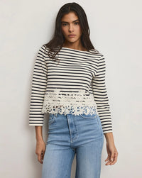 Veronica Beard Hovey Striped Lace T-Shirt