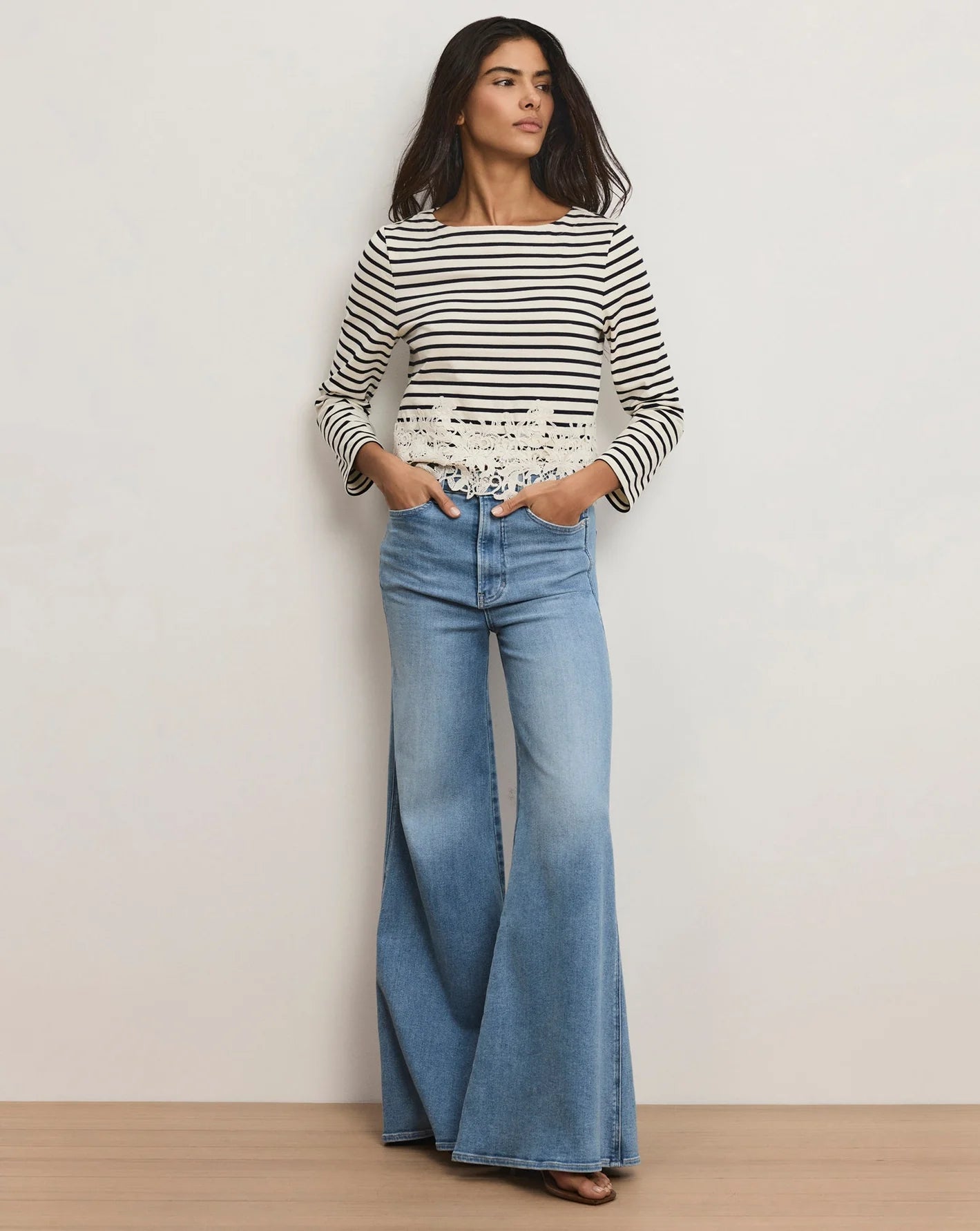 Veronica Beard Hovey Striped Lace T-Shirt