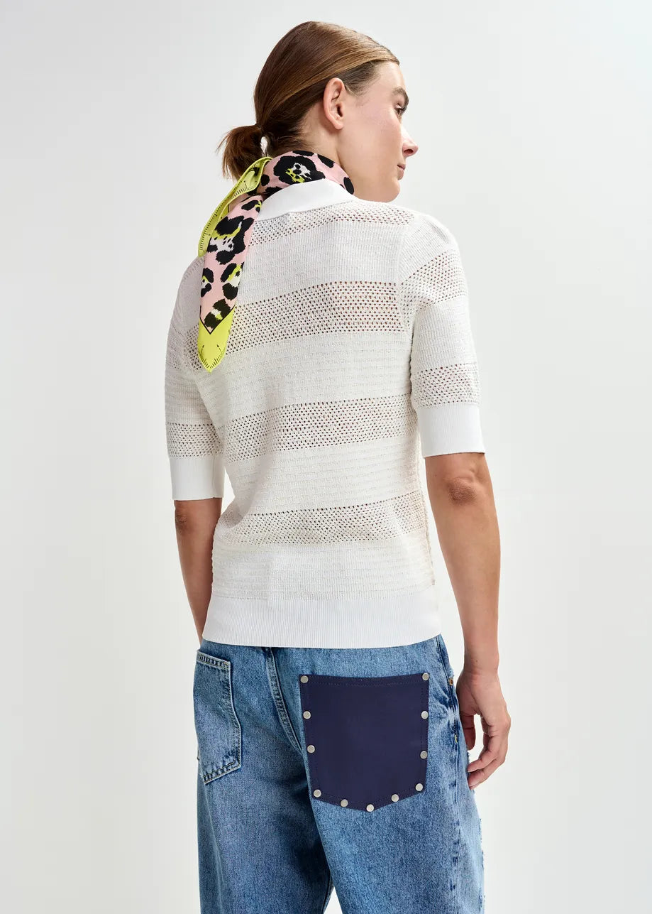 Essentiel Antwerp Jarts Off-White Bow-Embellished Knit Polo