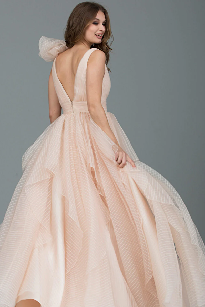 Multi Layered Ballgown with V-Neck And Back Empire Waist