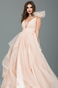 Multi Layered Ballgown with V-Neck And Back Empire Waist