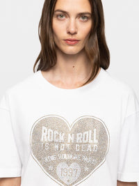 Zadig & Voltaire JWTS02922 Taida BC Coeur RNR Strass Tee Blanc
