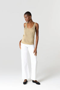 Majestic Filatures Metallic Knit Double Scoopneck Tank Antique Gold