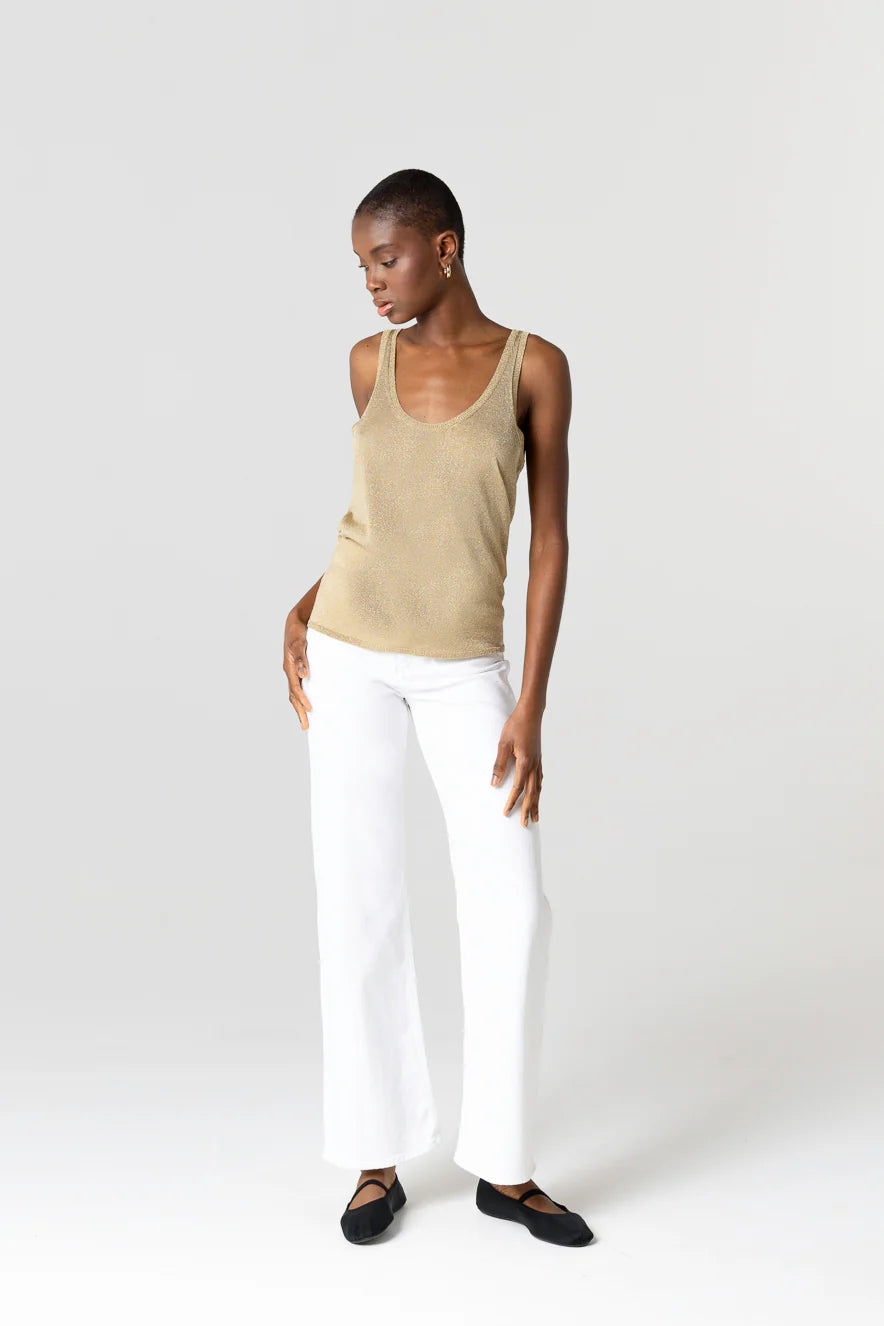 Majestic Filatures Metallic Knit Double Scoopneck Tank Antique Gold
