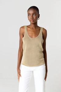Majestic Filatures Metallic Knit Double Scoopneck Tank Antique Gold