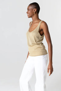 Majestic Filatures Metallic Knit Double Scoopneck Tank Antique Gold