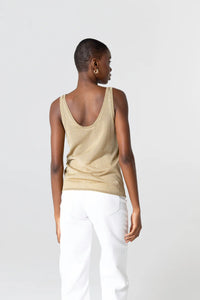 Majestic Filatures Metallic Knit Double Scoopneck Tank Antique Gold
